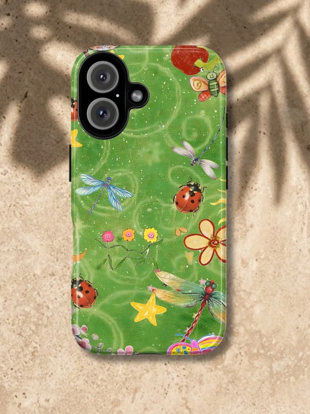 Green Dragonfly & Ladybug Pattern Phone Case